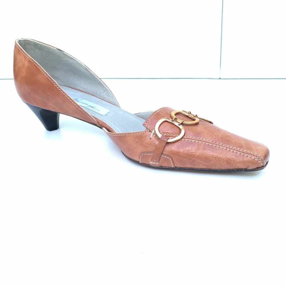 Diana Broussard Brown Leather D'Orsay Pumps 8.5 Square Toe Gold Ring Y2K Siren - Picture 5 of 10